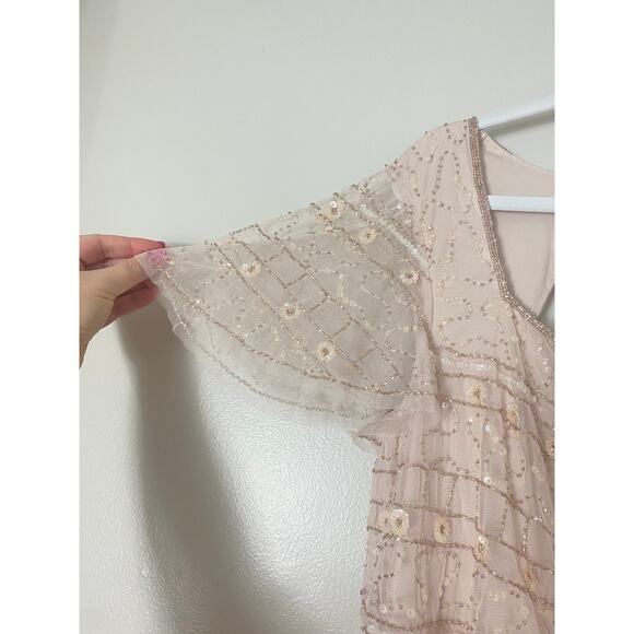 ADRIANNA PAPELL DRESS 16 MOTHER OF THE BRIDE FLORAL FORMAL LONG SEQUIN BEADED - Picture 8 of 16